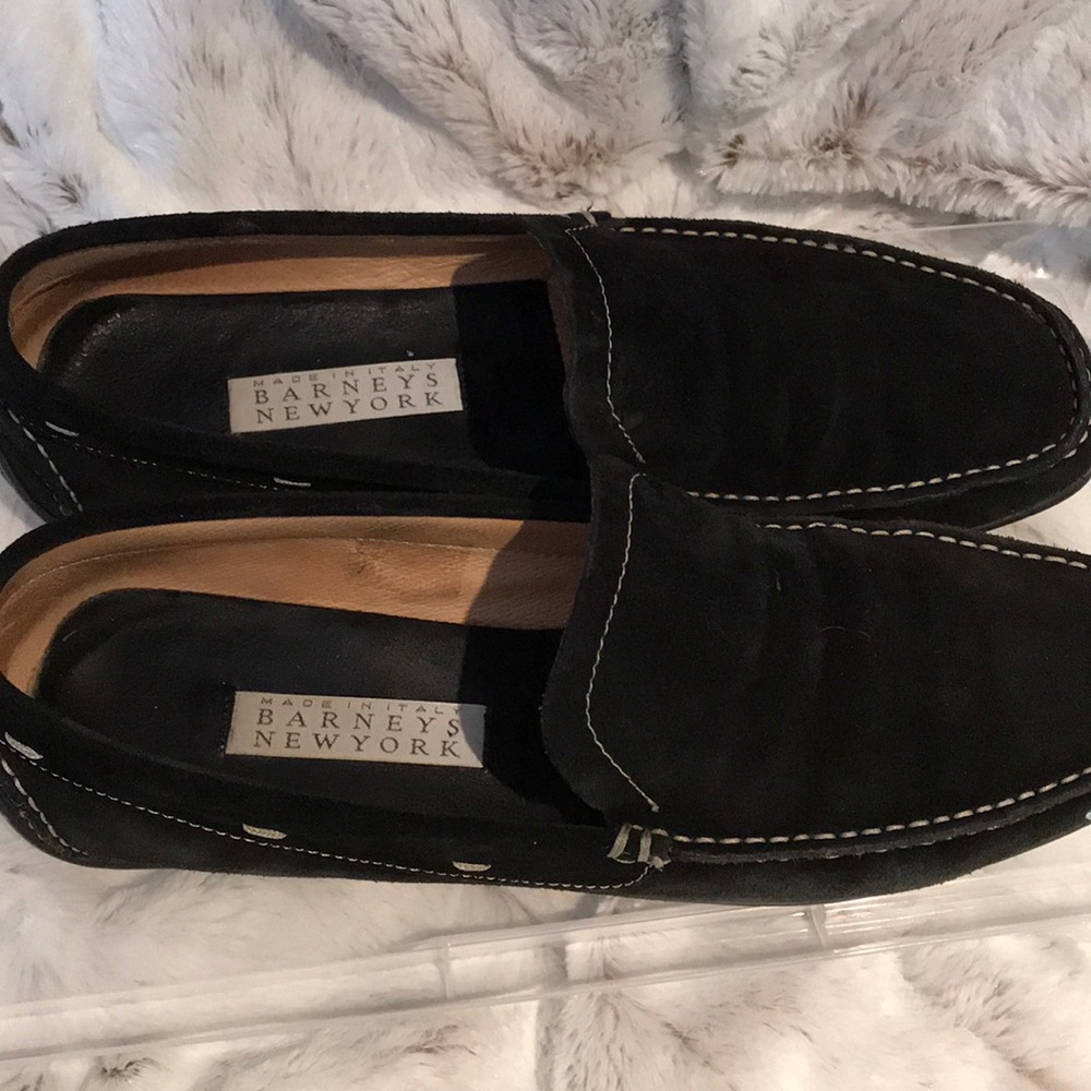 Barneys New York Black Suede Loafers